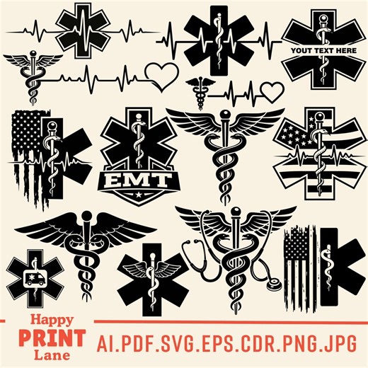 EMT Sign SVG, Star of Life Svg, Rod of Asclepius Medical Symbol, Paramedic Svg, EMS Logo, Emergency Medical Monogram Cut File Silhouette - Etsy