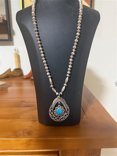 Signed Vintage Navajo Silver Bead, Turquoise 925 Pendant Necklace - Etsy Canada