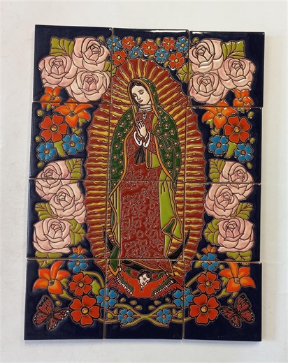 17" CERAMIC TILE MURAL Mexican Talavera Mosaic Hand Painted Backsplash Still Life - Etsy