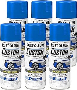 Rust-Oleum 311485-6PK Automotive Custom Lacquer Spray Paint, 11 oz, Matte Blue, 6 Pack