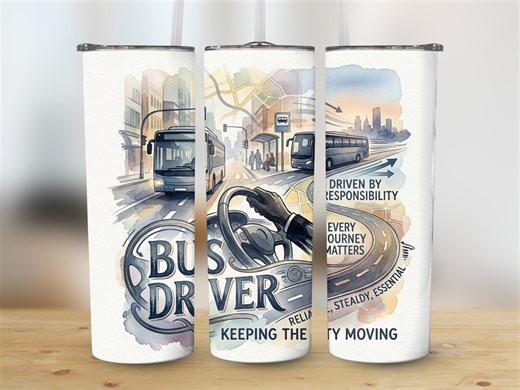 Bus Driver Tumbler Wrap Digital Design 20oz Straight Tapered Sublimation PNG | Essential Worker Gift Watercolor City Bus Driver Quote - Etsy