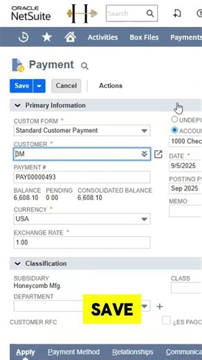 Record customer payment in NetSuite