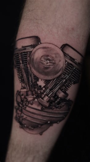 Tattooing a Cool Panhead Motorcycle Design
