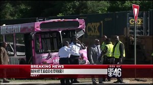 9.2K views · 57 reactions | #BREAKING: Video update on MARTA bus collision with train. The driver was trying to make a left turn, but was stuck in traffic, leaving the back of the bus on the tracks. Follow latest here > bit.ly/1cxMEFs & on #CBS46 News at 6. | Atlanta News First | Facebook