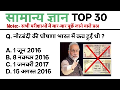 TOP 30: सामान्य ज्ञान || General Knowledge || Important GK Quiz in Hindi for All Exams