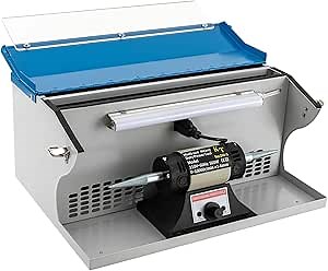 500W Jewelry Bench Polisher, Adjustable Variable Speed Desktop Polishing Buffing Machine, Multifunction Bench Jewelry Rock Buffing Collector W/ Light, for Jewelry, Metal, Wood