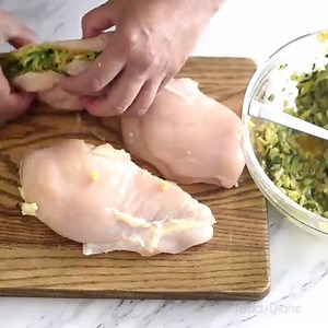 Grated Zucchini Stuffed Chicken Breasts are our absolute favorite for chicken breasts. RECIPE—> https://whiteonricecouple.com/recipes/zucchini-stuffed-chicken-breasts/ The zucchini helps add moisture and has a great flavor to add to the chicken breasts. It's sooo good! | White On Rice Couple