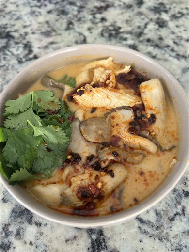 Haven't found my favorite Thai restaurant in KC yet so I decided to make my favorite dish at home! Tom kha gai! Recipe from https://somuchfoodblog.com/tom-kha-gai-soup/ #kansascity #tomkhasoup #yummyrecipes