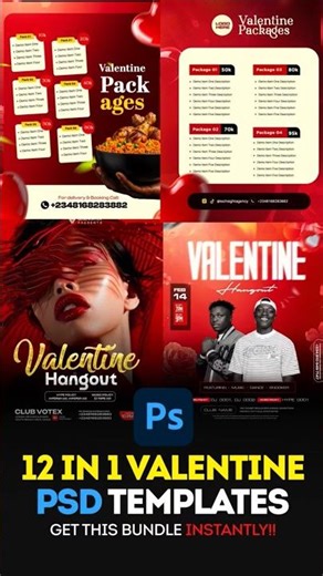 12 In 1 Valentine PSD Poster/Flyer Templates For Sales & Party Events | Adobe Photoshop