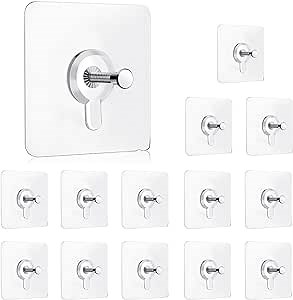 14 Pack Adhesive Wall Hooks, Wall Hangers Without Nails, No Damage Picture Hooks Waterproof and Rustproof to use Inside Kitchen, Bathroom, Home and Office