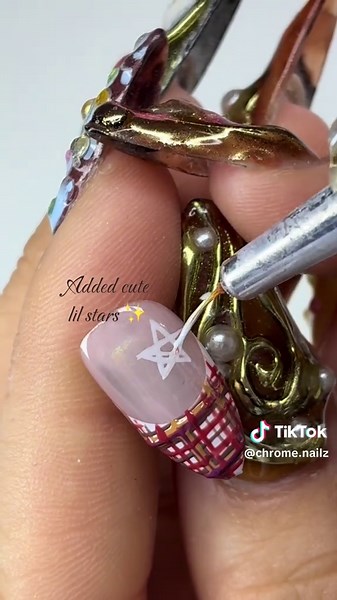 Viral Plaid Nail Design in Fall Colors