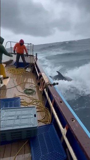 Massive Wave Launches Dolphin Onto Boat, Stunning the Crew