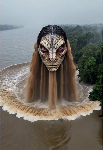 Giant Reptilian Creature Emerges From Amazon River
