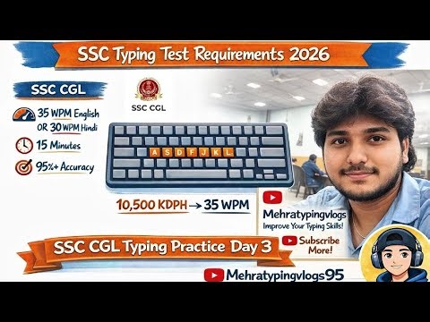 SSC CGL Typing Practice Day- 03 | 34 WPM with 94.90% Accuracy #ssc #typing#computer#cgl#typingspeed