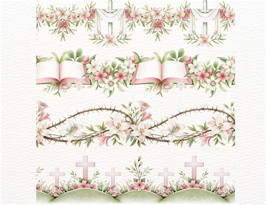 23 Religious Seamless Borders Clipart | Easter Christian Borders With Cross, Lilies, Bible PNG | Continuous Border for Printing & Design - Etsy