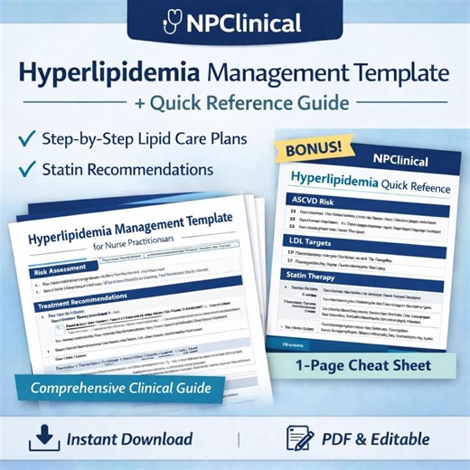Hyperlipidemia Management Template for Nurse Practitioners | Cholesterol & ASCVD Risk Workflow   Quick Reference | Digital Download - Etsy