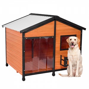 Petsfit 47" Dog House Outdoor with Waterproof PVC Roof, Extra Large Dog House for 2 Medium Dogs, Dog House Outdoor Large Breed, XXL Dog Houses with Window, Yellow