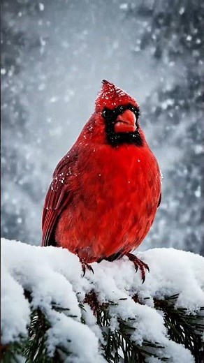 How Does This Tiny Red Bird Survive a Snowstorm?! ❄️❤️ #birds #redbird