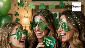 St. Patrick’s Day Party Accessories Outfit for Women- Green Chunky Face Body Hair Glitter, Green Bead Necklaces Bracelets, Shamrock Sunglasses - Irish Saint Paddy Decor Party Favors Supplies