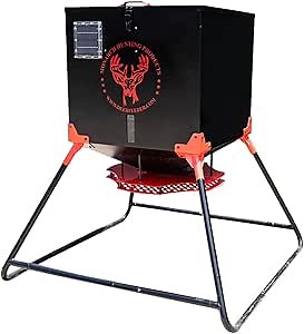 MONARCH HUNTING PRODUCTS 500 LB Stubby Deer Hunting Durable Automatic Feed Delivery Stand and Fill Game Feeder with Varmint Guard, 12V HD Control Box, 12V Solar Panel, Digital Timer & Leg Stakes