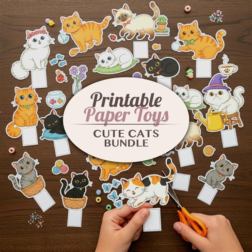 Cute Cats Printable Paper Toy Bundle | Craft Activity Cut Outs | Digital Download - Etsy