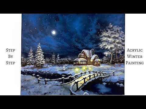 Snowy Winter Night STEP by STEP Acrylic Painting (ColorByFeliks)