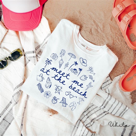 Summer Beach Shirt, Comfort Colors Shirt, Vacation T-shirt, Beach Doodles, Summer Trip Apparel, Coastal Tee, Meet Me at the Beach, Beachcore - Etsy