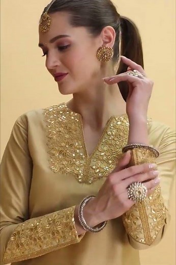 Elegant Golden Silk Embroidered Pant Suit with Dupatta | Festive & Wedding Wear 2026 #andaazfashion