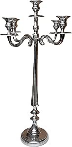 Benjara 24 Inches Handcrafted 5 Arms Aluminum Candelabra in Traditional Style, Silver