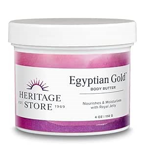 HERITAGE STORE Egyptian Gold Body Butter, Body Moisturizer for Dry Skin Care, Nourishes and Hydrates with Royal Jelly, Castor Oil, Black Seed Oil, Frankincense, Natural Honey and Propolis, 4oz