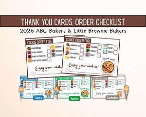 Girl Scout Cookies 2026 Printable Thank You Note, Girl Scout Thank You Card, Little Brownie Bakery, ABC Bakers, Cookie Delivery Tag, - Etsy