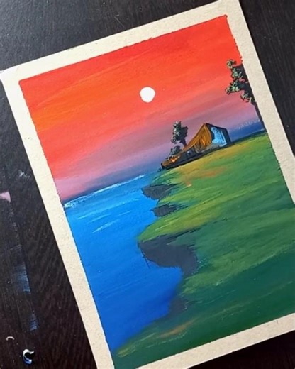 How to Draw a Sunset Cliff Landscape | Simple Acrylic Painting for Beginners#shantiartwork