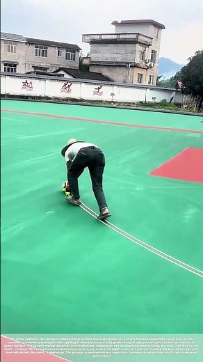 Laying the Lines: Two Workers Mark a New Basketball Court
