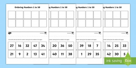 Ordering Numbers 1 to 50 Activity