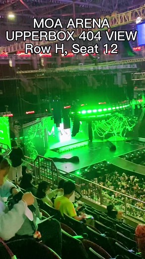 MOA Arena Upperbox 404 row H, seat 12 for your reference. 😊 As a first time concert goer, I didn't regret choosing this seat though I was cramming the moment I select one HAHAHA. Mas malapit siya sa personal swear! You can get a very nice view especially kapag nasa extended stage sila. #SKZinMNL2023 #skzmaniactour #moaarenaupperbox #mallofasiaarenaupperbox404 #moaarenaview #moaarena