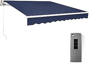 MCombo 12'x10' Electric Retractable Awning, Motorized Patio Awning, Sunshade Shelter Outdoor Canopy, 12MT (Dark Blue)