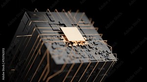 3D animation of processor connection. Abstract sci-fi CPU connect animation. Chip circuits visualization. Stock Video