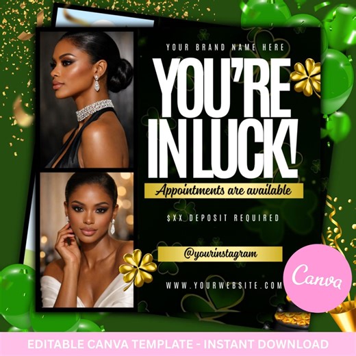 Lucky Appointment Flyer Template, Clover Leaf Editable Canva Flyer, St Patrick Inspired Business Promotion Template - Etsy