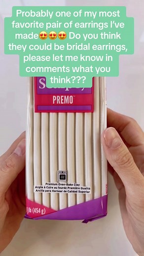 Handmade polymer clay bridal earrings, using the mica shift technique with sculpey premo in pearl. https://blossombyheather.etsy.com #fyp #trending #processvideo #handmadejewelry #foryou #polymerclaycreations #micashift #bridaljewellery #customjewelry