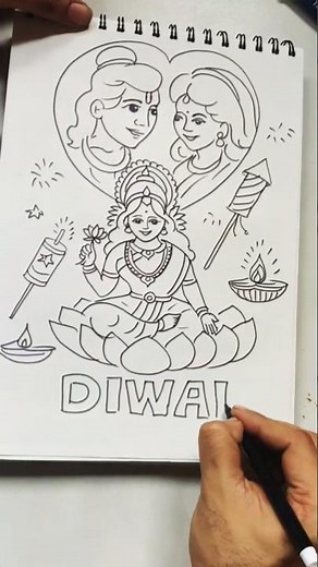 Diwali special poster drawing/Easy Diwali drawing of Maa laxmi , Ramji and Sita Maiya