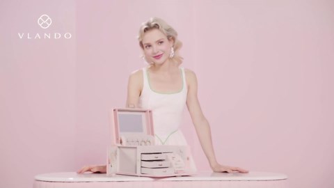 Vlando Jewelry Box Organizer for Girls Women, Large Baroque Jewelry Holder Organizer with Mirror, 3 Drawers for Bracelets, Earrings, Rings, Necklaces, Mothers Day for Loved One, Pink