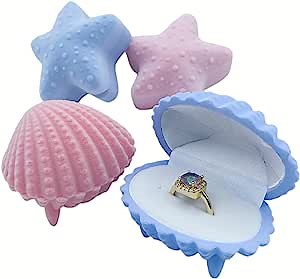 4 Piece Velvet Shell Jewelry Box, Ocean Set Jewelry Display Stand, Earring Necklace Ring Organizer Box.