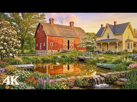 A Tender Farmstead Pond at Sunset | Your Heart Will Go Quiet with Calming Waterfall, Birds & Frogs