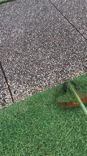 She’s a bit wet. Trimming with the Husqvarna 325iLK with speedfeed head. 👌 | Lovelawns