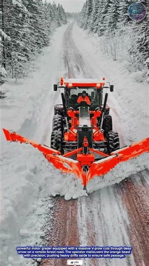 Precision & Power: Massive V-Plow Motor Grader Clearing Deep Snow on Remote Forest Roads