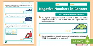 Negative Numbers in Context Worksheet