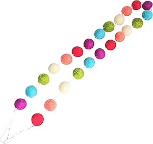 Felt Ball Garland - Decorative Felt Pom Pom Balls for Home Decor, Parties & Events - Colorful Pom Pom Garland Boho Decor for Livingroom & Bedroom - Felt Wool Garland by Foundations Decor (Spring)