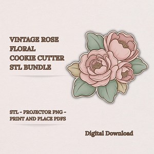 Vintage Rose Floral Cookie Cutter STL Bundle: 8 Sizes, Projector PNG, Practice Pdfs - Etsy
