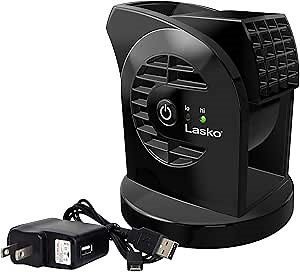 Lasko MyCool D301 Mini USB Desk Fan with 40in. USB Cable and Bonus AC Adapter – Small Quiet Portable Personal 2-Speed Fan for Home, Work, Office, Dorm, RV, and Travel, Black (Black)