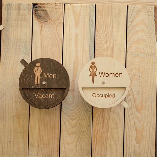 Toilet Sign Male Female, Man and Woman Restroom Sign, Wooden Toilet Sign, Vacant Occupied Sign for Water Closet, WC Sign, Toilet Door Hanger - Etsy